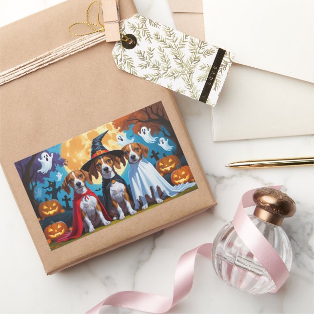 Basenji Dogs Pumpkin Halloween Funny Rectangular Sticker (Gifting)