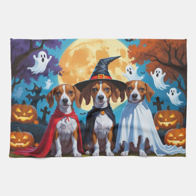 Basenji Dogs Pumpkin Halloween Funny Tea Towel (Horizontal)