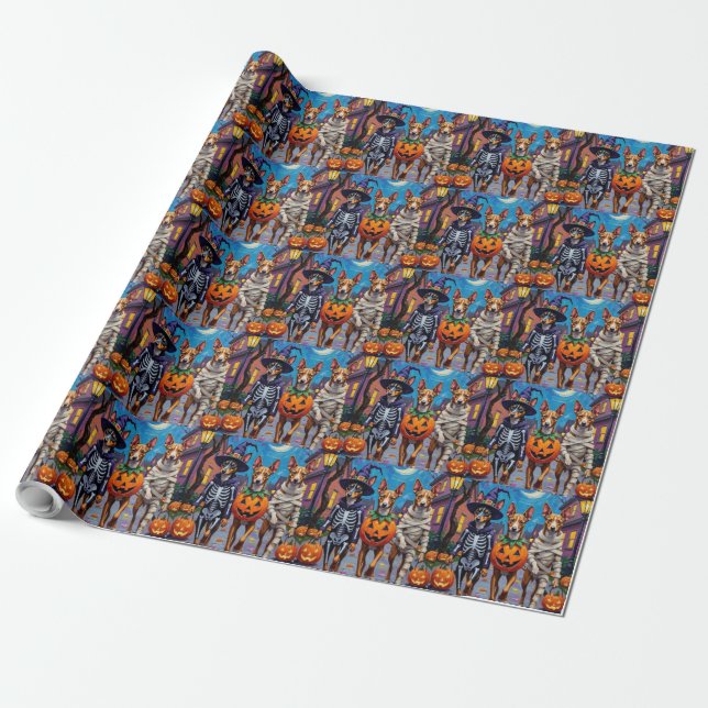 Basenji Dogs Trick-or-Treating Halloween Costumes Wrapping Paper (Unrolled)