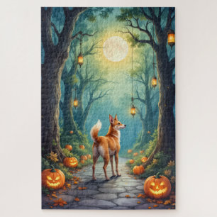 Basenji Enchanted Forest Halloween Artwork Jigsaw Puzzle