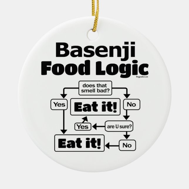 Basenji Food Logic Ceramic Tree Decoration (Front)