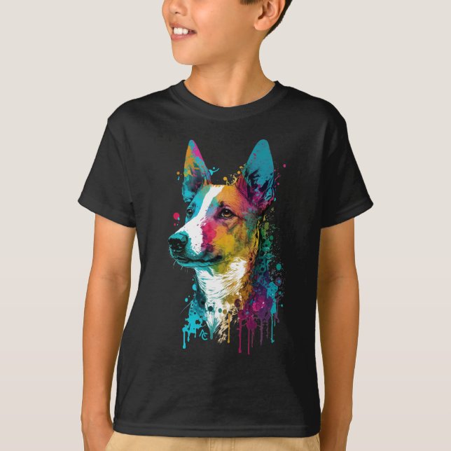 Basenji - Graffiti Neon Ink Splash T-Shirt (Front)