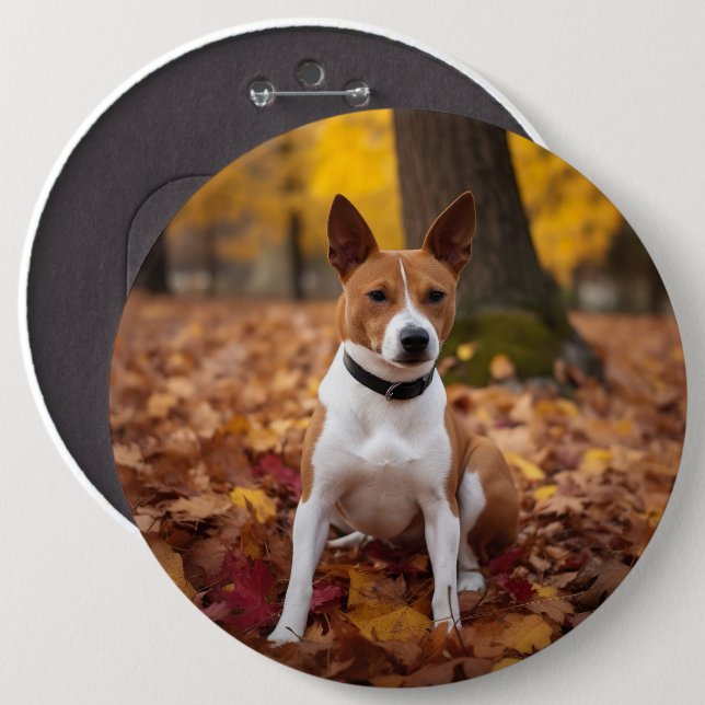Basenji in Autumn Leaves Fall Inspire  6 Cm Round Badge (Front & Back)