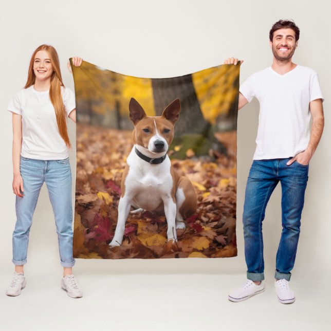 Basenji in Autumn Leaves Fall Inspire  Fleece Blanket (In Situ)