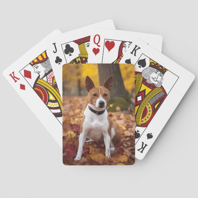 Basenji in Autumn Leaves Fall Inspire  Playing Cards (Back)
