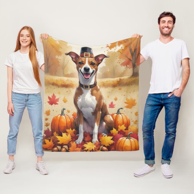 Basenji In Autumn Leaves Thanksgiving Art Fleece Blanket (In Situ)