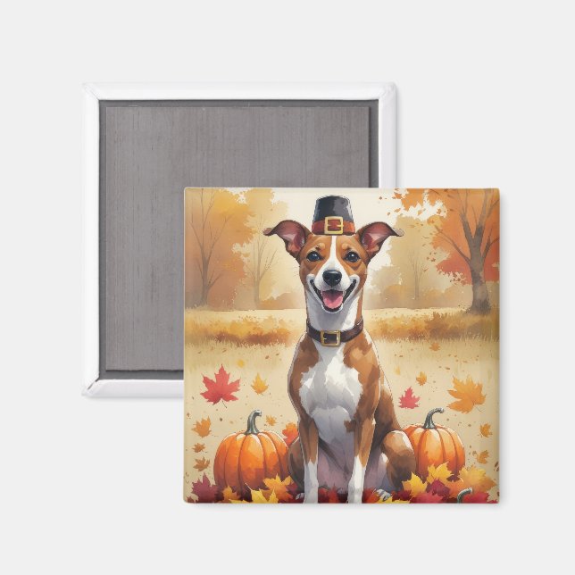 Basenji In Autumn Leaves Thanksgiving Art Magnet (Front/Back)
