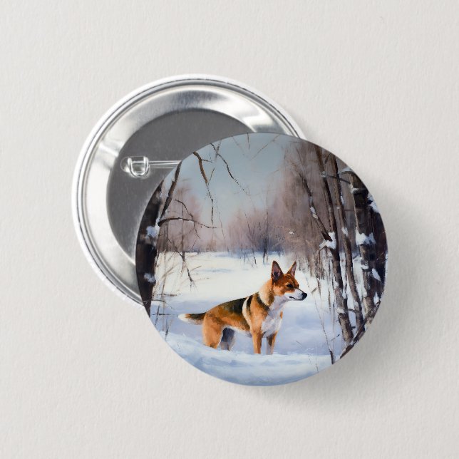 Basenji Let It Snow Christmas  6 Cm Round Badge (Front & Back)
