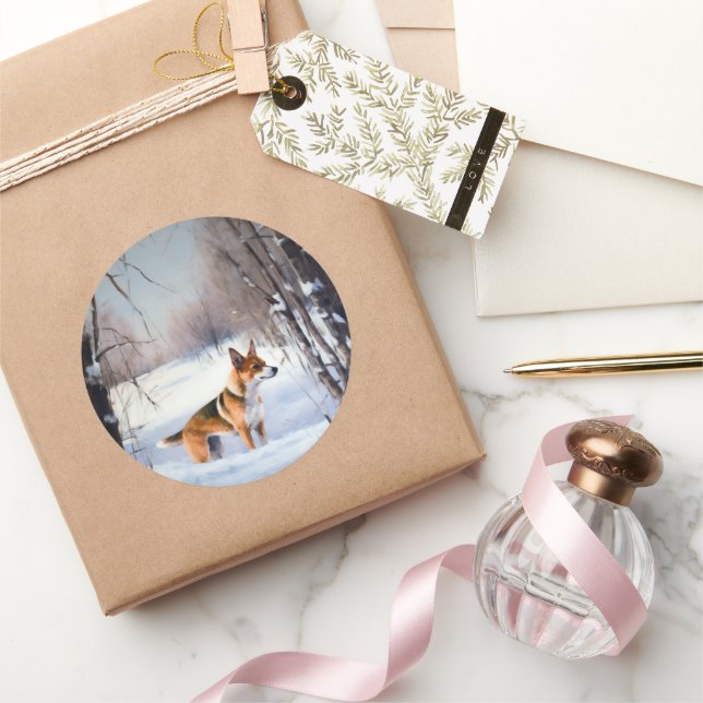 Basenji Let It Snow Christmas  Classic Round Sticker (Gifting)