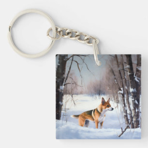 Basenji Let It Snow Christmas Key Ring