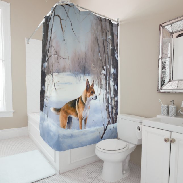 Basenji Let It Snow Christmas  Shower Curtain (In Situ)