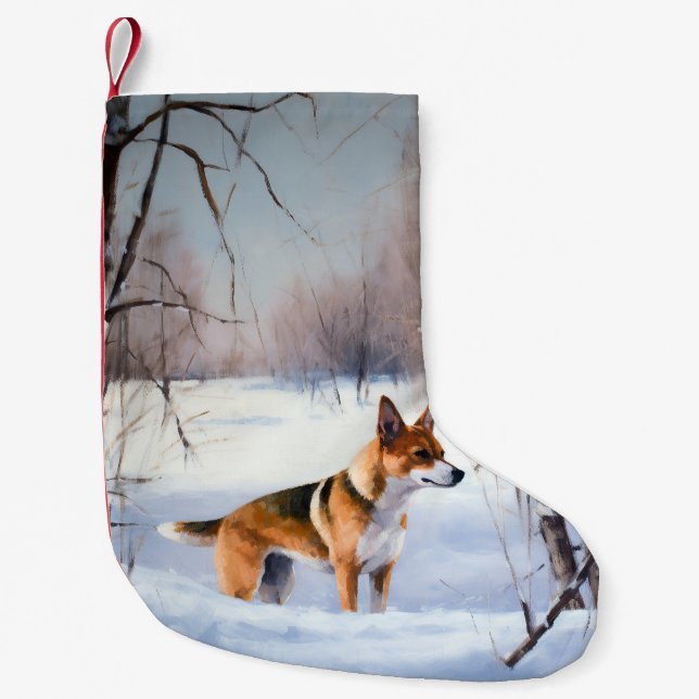 Basenji Let It Snow Christmas  Small Christmas Stocking (Front)