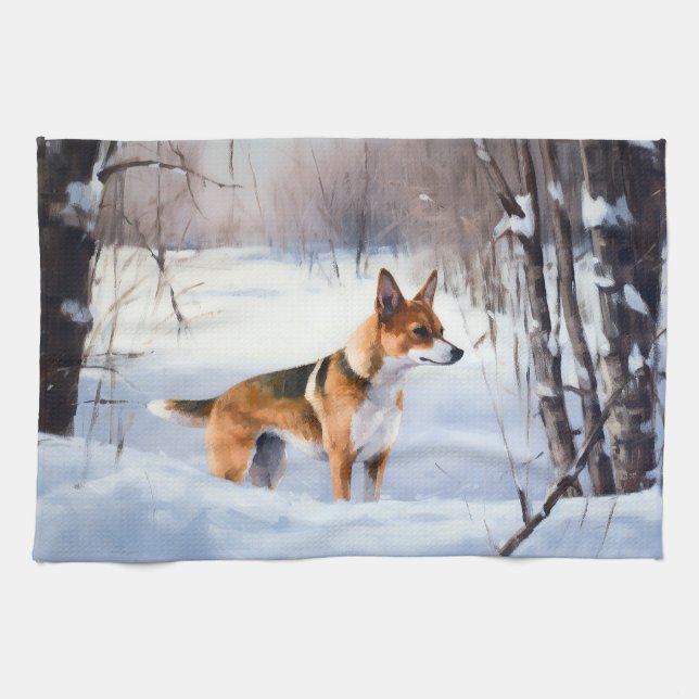 Basenji Let It Snow Christmas  Tea Towel (Horizontal)