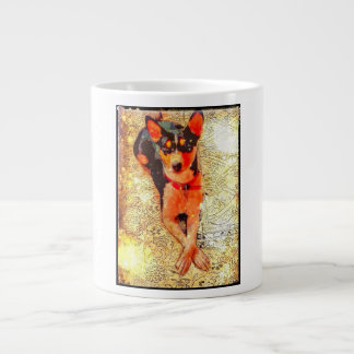Basenji lounging on coffee mug. large coffee mug