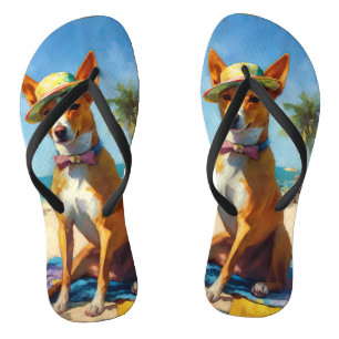 Basenji  on Beach, summer gift for dog lovers  Jandals