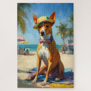 Basenji  on Beach, summer gift for dog lovers  Jigsaw Puzzle