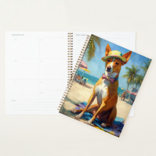 Basenji  on Beach, summer gift for dog lovers  Planner