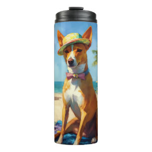 Basenji on Beach, summer gift for dog lovers Thermal Tumbler