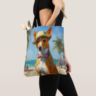 Basenji on Beach, summer gift for dog lovers Tote Bag