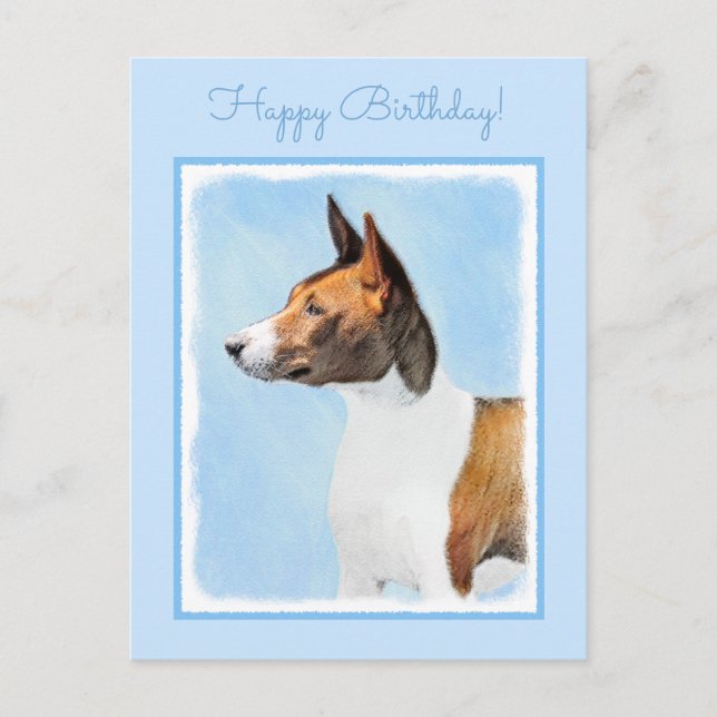 Basenji Painting - Cute Original Art Postcard (Front)