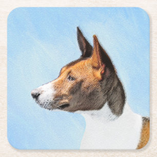 Basenji Painting - Cute Original Art Square Paper Coaster