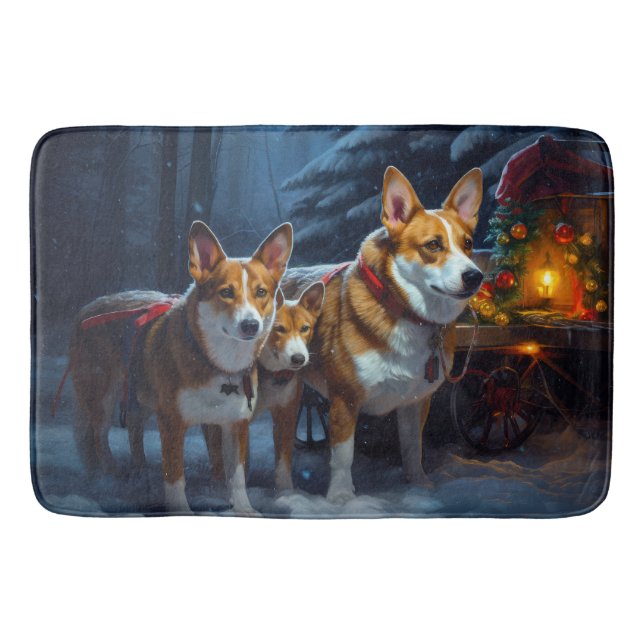 Basenji Snowy Sleigh Christmas Decor Bath Mat (Front)