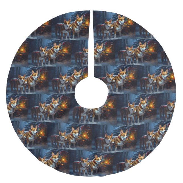 Basenji Snowy Sleigh Christmas Decor Brushed Polyester Tree Skirt (Front)