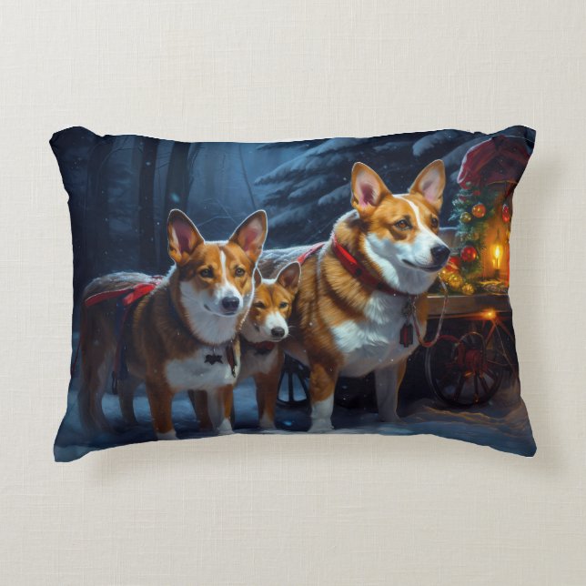 Basenji Snowy Sleigh Christmas Decor Decorative Cushion (Front)