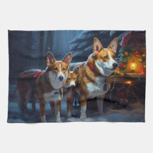Basenji Snowy Sleigh Christmas Decor Tea Towel