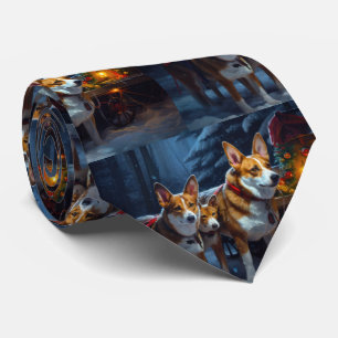 Basenji Snowy Sleigh Christmas Decor Tie