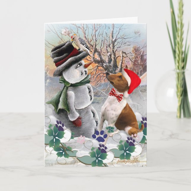Basenji Watches Snowman Cards (Front)