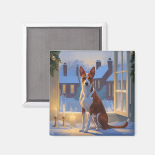 Basenji With Christmas Lights Holiday Magnet