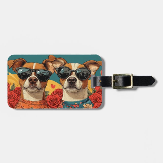 Basenji With Heart Roses Valentine's Day Luggage Tag (Front Horizontal)