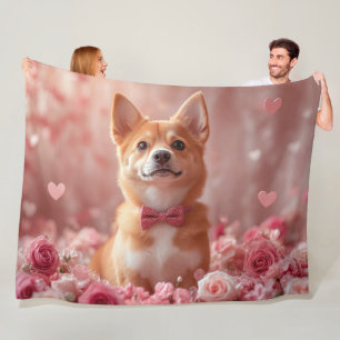 Basenji with Roses - Valentine's Day Fleece Blanket