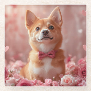 Basenji with Roses - Valentine's Day Glass Coaster