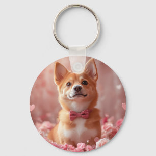 Basenji with Roses - Valentine's Day Key Ring