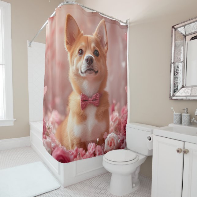 Basenji with Roses - Valentine's Day Shower Curtain (In Situ)