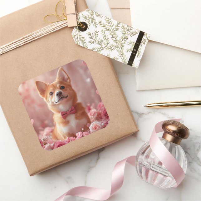 Basenji with Roses - Valentine's Day Square Sticker (Gifting)