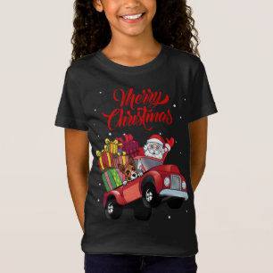 Basenji With Santa Claus In Red Truck Dog T-Shirt