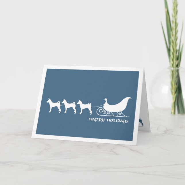Basenjis Pulling Santa's Sleigh Holiday Card (Front)
