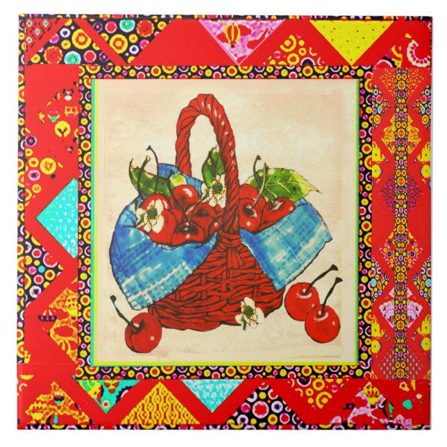Baset of Cherries with Decorative Red Border Tile (Front)