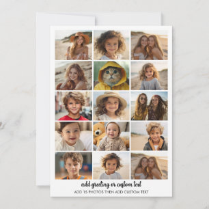 Basic 15 Photo Collage Grid with Modern Text Holiday Card