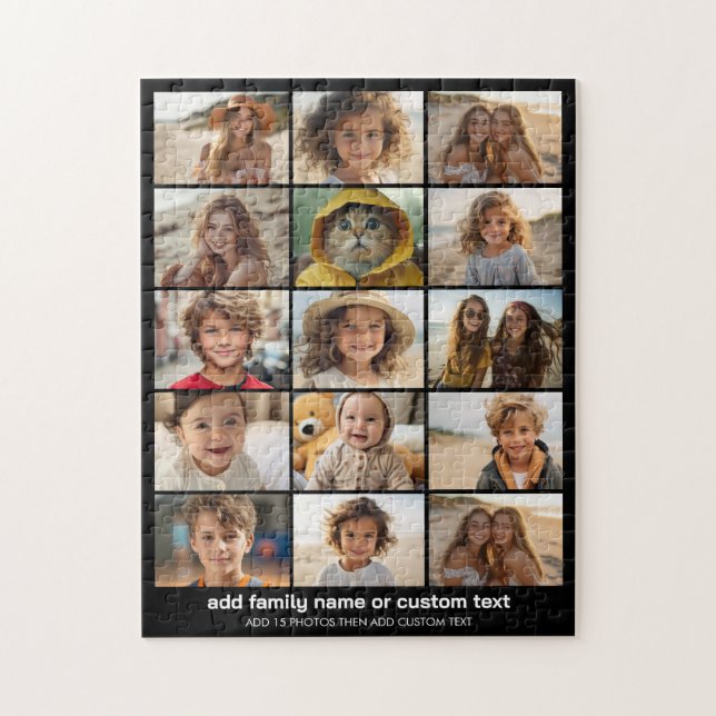 Basic 15 Photo Collage Grid with Modern Text Jigsaw Puzzle (Vertical)