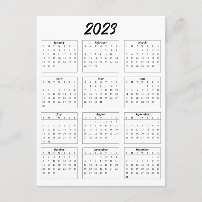 Basic 2023 Monthly Calendar Postcard (Front)