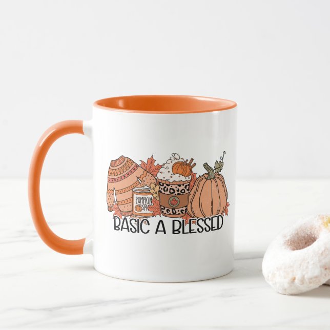 Basic A Blessed, Fall Vibes, Pumpkin Season, Retro Mug (With Donut)