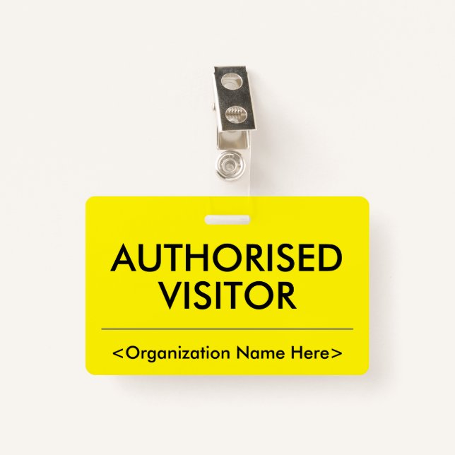 Basic "AUTHORISED VISITOR" Badge ID Badge (Front with Clip)