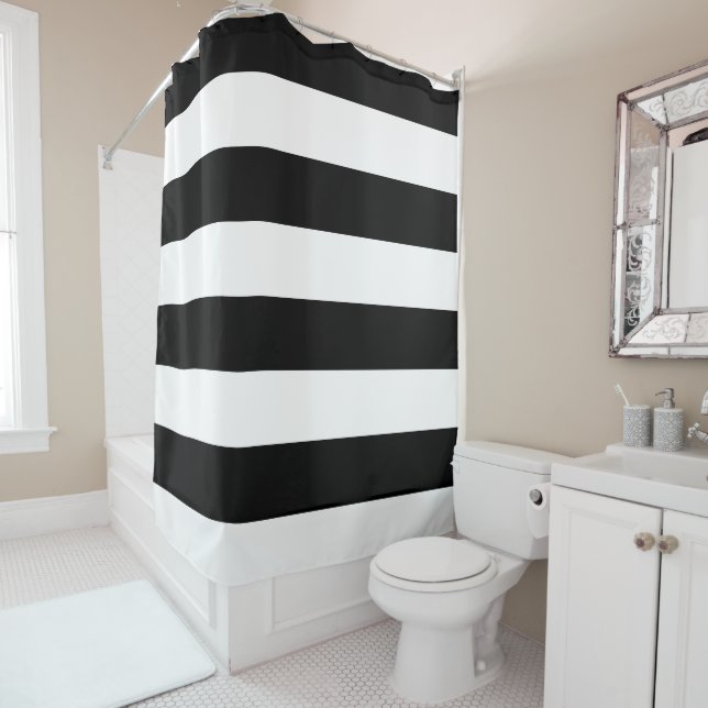 Basic Black and White Striped Shower Curtain (In Situ)