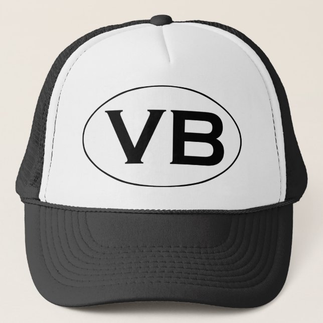 Basic Black and White VB Virginia Beach Oval Logo Trucker Hat (Front)