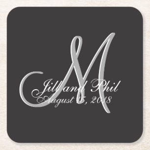 Basic Black Fabulous Wedding Monogram Great Value Square Paper Coaster