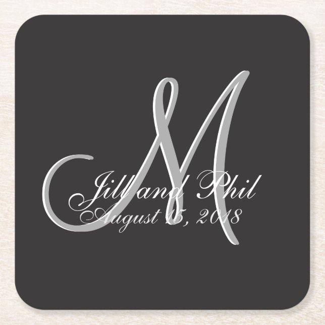 Basic Black Fabulous Wedding Monogram Great Value Square Paper Coaster (Front)